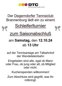 Schleiferlturnier zum Saisonabschluss am 12.10.2 ab 13 Uhr